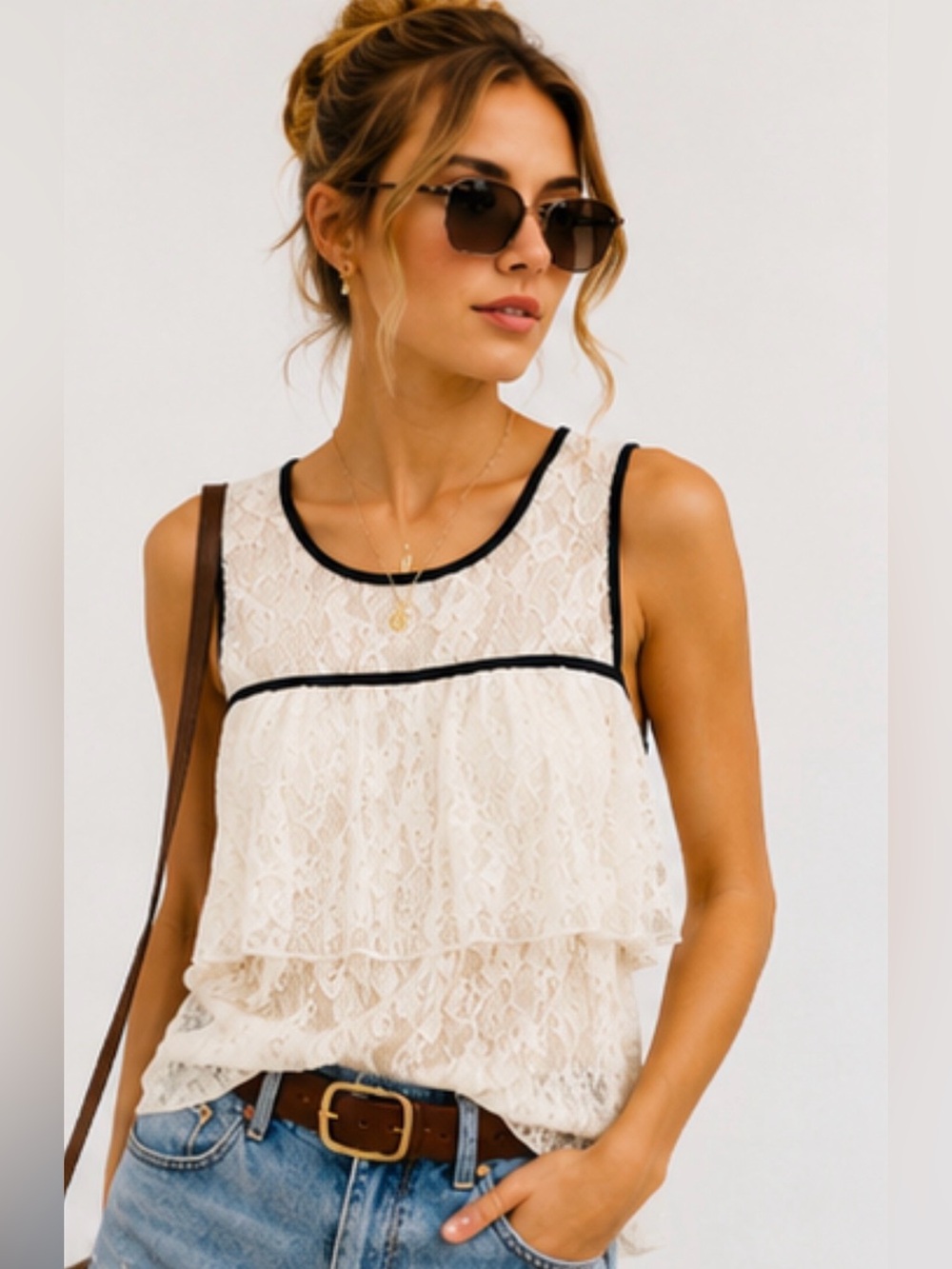 Eddie & Maddie Ivory Lace Ruffle Tank Top | NWOT - Picture 5 of 16